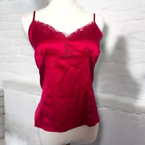 Vintage silk Y2K le chateau Elegant Red Lace Trim Camisole coquette glam S - Picture 1 of 7