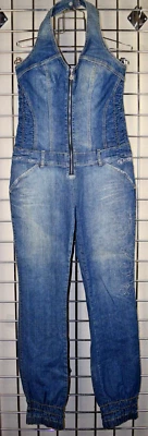 复古牛仔套衫尺寸 S/M 90 年代 Dereon Med 洗合身拉链前吊带上衣 — 第 1/4 张图片