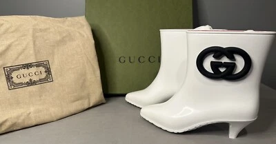 Auténtico botín de goma Gucci entrelazado G blanco para mujer talla 36 (US 6) Foto 1 de 4