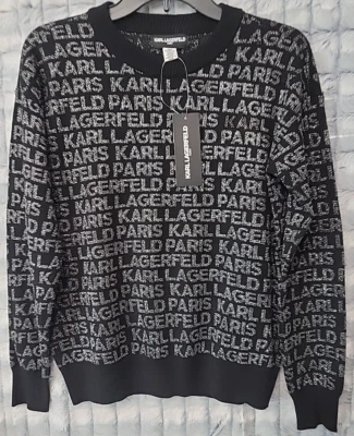 Suéter Pullover Karl Lagerfeld XS Negro Para Mujer Nombre Repetido Logo Foto 1 de 3