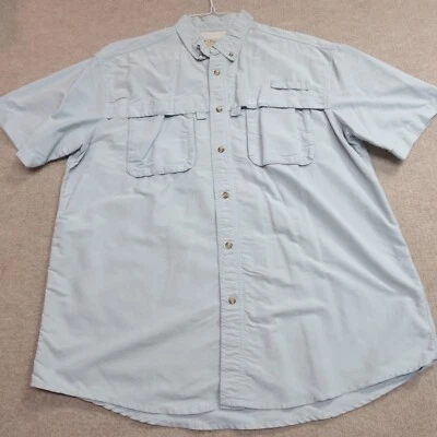 Camisa LL Bean Grande Azul Manga Corta Ventilada Abotonada Nylon Poli Capa Pesca Foto 1 de 4