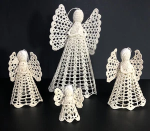 Crochet & Starched Angel Ornament, White Vintage Lot of 4 - Picture 1 of 5