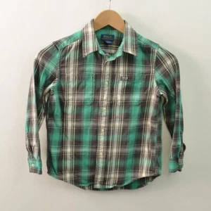 Polo Ralph Lauren Flannel Shirt Boys Size 7 Green Plaid Cotton Long Sleeve - Picture 1 of 4