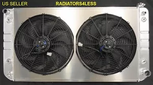 3 ROW RADIATOR SHROUD FANS 94-00 CHEVY SILVERADO TRUCK C1500 454 7.4L 19" CORE - Foto 1 di 2