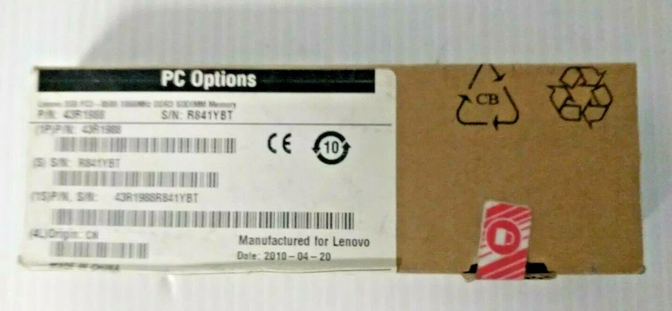 GENUINE LENOVO 2GB PC3-8500 1066 Mhz DDR3 SODIMM LAPTOP MEMORY 43R1988 - Image 1 of 3