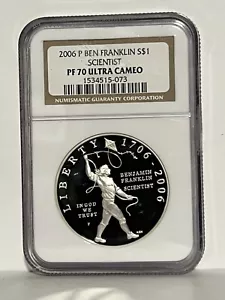 2006 P BEN FRANKLIN Scientist Commemorative Silver Dollar NGC PF 70 ULTRA CAMEO - Picture 1 of 2