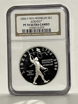 2006 P BEN FRANKLIN Scientist Commemorative Silver Dollar NGC PF 70 ULTRA CAMEO - Image 1 of 2