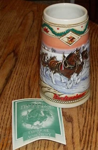 1996 Clydesdales Budweiser Holiday Christmas Stein "American Homestead"  - Picture 1 of 7
