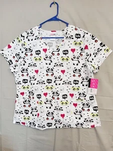 Scrubstar Womens XL Pandas Halloween Medical Scrub Top White Cute! Nursing DR - Picture 1 of 8