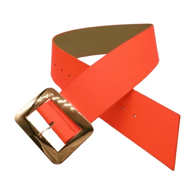 Cinturón ancho para mujer naranja neón imitación cuero dorado hebilla cuadrada ajustable talla S M Foto 1 de 4