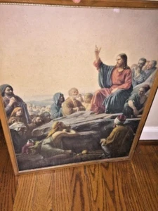 Antique JESUS SERMON ON THE MOUNT Christian Catholic Framed Art Print OOAK RARE  - Picture 1 of 9