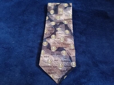 Corbata de seda para hombre Tango by Max Raab, serie Americana, mapa de la ciudad de Texas, 4" de ancho x 58" Foto 1 de 2