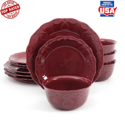 Juego de vajilla de 12 piezas de gres diseño en relieve apto para microondas nuevo Foto 1 de 4