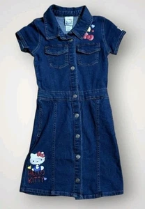 NEW Hello Kitty Snap Front Denim Jean Dress Jumper Sanrio Girls Overalls 5/6 - Picture 1 of 8