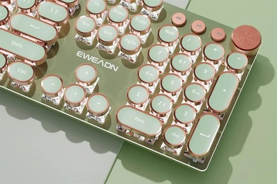 ** NEW Wired Retro Mechanical Style Lighted Keyboard | 104 Keys | Green | USB-C - Image 1 of 4