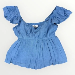 Top Hollister Babydoll Manga Flutter Azul Mujer M Cottagecore Calado Fluido Y2K - Imagen 1 de 9