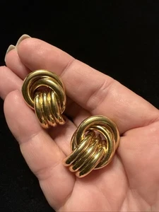 Vintage Goldtone Clip-On Knot Tube Earrings (Lot# 475) - Picture 1 of 4