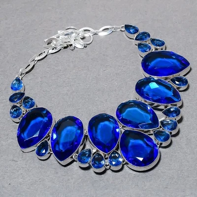 Faceted Tanzanite Quartz Gemstone Handmade Fashion Jewelry Necklace 18" SR 1376 - Image 1 of 4