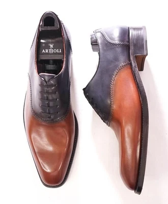 $1,650 ARTIOLI - Navy/Brown Leather Oxfords - 10.5 - Image 1 of 4