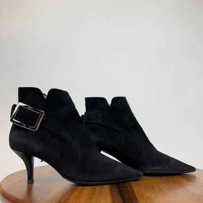 Mujer Roger Vivier Negro Gamuza Hebilla Tacón Botines Talla 36 EE. UU. 6 M Foto 1 de 4