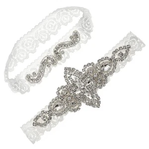 Lace Garter Belt Set,Wedding Bridal Garter with Clear Crystal Pearls for Bride - Picture 1 of 9