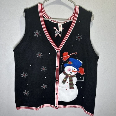 Cárdigan muñeco de nieve acrílico vacaciones negro para mujer talla XXL Navidad Invierno Foto 1 de 4