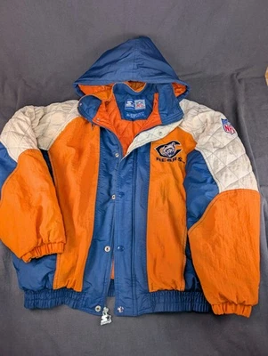 Abrigo acolchado con capucha a presión completo línea profesional de los Chicago Bears NFL de colección Starter años 90 L Foto 1 de 4