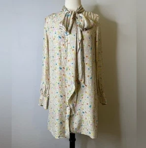 Marc Jacobs Tan Multi Confetti Print Silk Tie Neck Long Sleeve Shirtdress 4 - Picture 1 of 7
