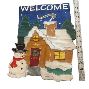 Welcome Cozy Cottage Snowman Winter  Holiday Yard Garden Flag 15” x 10.5” - Picture 1 of 3