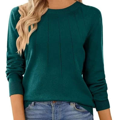 Suéter Pullover Para Mujer 2X Cuello Redondo Verde Azulado Tejido Rayas Elegante Básico Informal  Foto 1 de 4