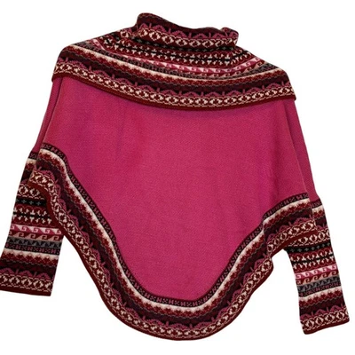 Poncho Peruano Suéter Capelet Rosa Boho Campesino Hippie Foto 1 de 4