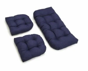 New Out Door 3 Piece Set Bench Cushion Pillows Seat Pad Blue Cheap Durable Patio - Picture 1 of 3