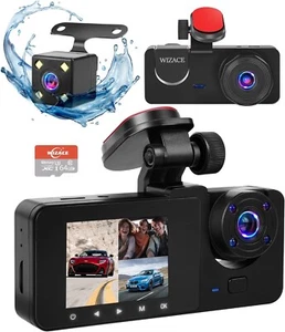 WIZACE 1080P Dash Camera for Cars, Dashcam Three Way Triple Car Camera with IR - Picture 1 of 17