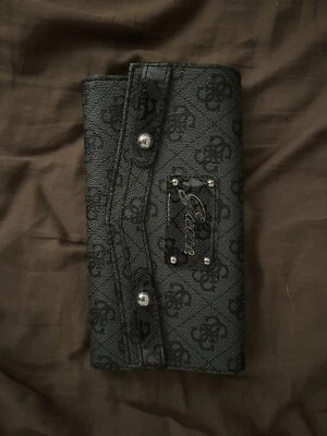 Women's Black Guess Wallet Signature Logo Pattern Canvas - Image 1 of 3