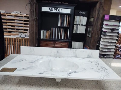 Fregadero de mármol cultivado 43" ovalado blanco y negro fregadero de mármol cultivado con Foto 1 de 2