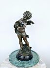 Antique French Art Bronze Sculpture Putti musican 12" L&F Moreau 1870s 