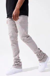 Men JORDAN CRAIG Flare Shreds Fit Stacked Jeans - Picture 1 of 9