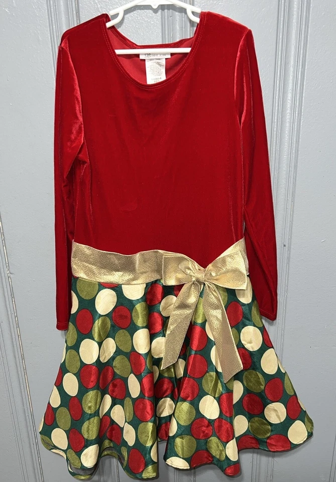 Vestido Bonnie Jean Niñas (talla 10) Rojo Terciopelo Lunares Falda Foto 1 de 3