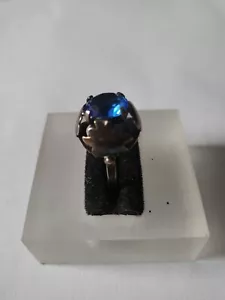999er Silber Ring  antiker Art-Deco Ring blauer Stein 4x Blätter Meisterpunze - Bild 1 von 7