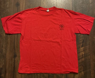 Camiseta roja vintage Bugle Boy para hombre XL cuello redondo informal adulto hecha en EE. UU. clásica Foto 1 de 4
