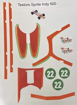 Vintage Testors Gas Powered Sprite Indy 500 Model Tether Car Decals (Fuel-Proof) - Image 1 of 3