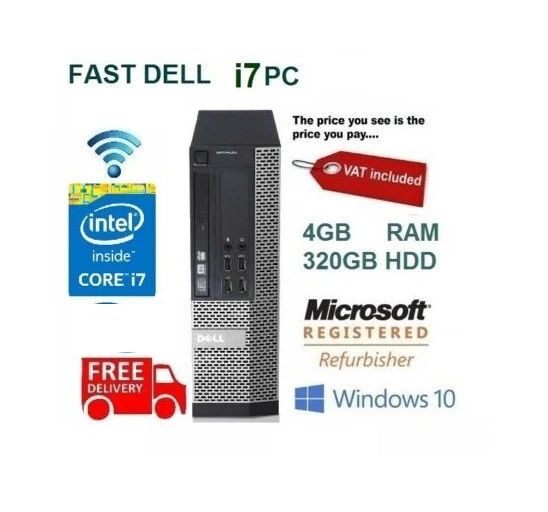 ULTRA FAST 3.1GHz Dell Quad Core i7 Desktop Computer PC Windows 10 4GB RAM 320GB - Image 1 of 1