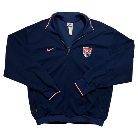 Vintage 90s Nike USA Soccer Warm Up Jacket Mens Sz L Full Zip Two Sided Swoosh Cover