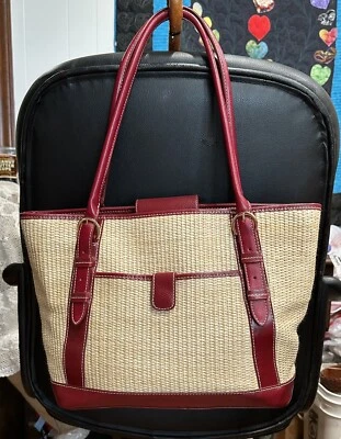 Bolso Shopper MAXX NEW YORK Fab Rojo Cuero y Rafia Paja A++ 14 Foto 1 de 4