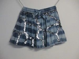 Gryphon Mini Skirt Womens XS Blue Tie Dye Flared Sequin Pleated Double Layer - Picture 1 of 12