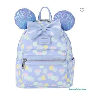 Disney Minnie Mouse Exclusive Iridescent All-Over Print Sequin Ear Mini Backpack - Picture 1 of 6