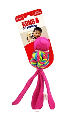 Juguete de cuerda para perro Kong Wubba Weaves pequeño rosa chirriante remolcar y lanzar Foto 1 de 4