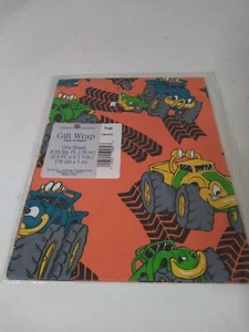 Vintage American Greetings (Monster Trucks Orange) Gift Wrap Wrapping Paper - Picture 1 of 6