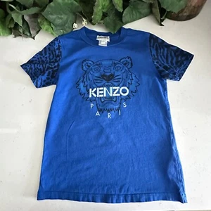 Kenzo Kids Blue Tiger Print T-Shirt With Animal Pattern Sleeves 8A/128 - Picture 1 of 5