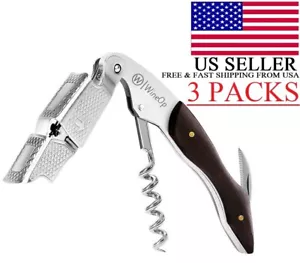 Professional Double Hinged Wine Bottle Opener Corkscrew Key | 3 Blackwood Handle - Picture 1 of 9